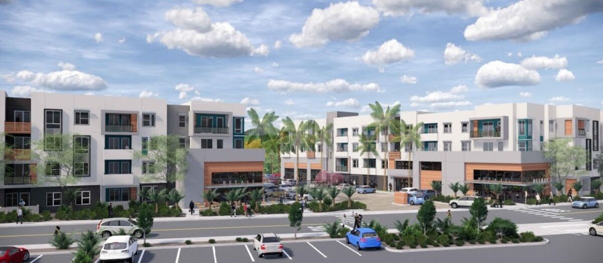 A rendering of the Ocean Creek mixed-use project proposed for Oceanside Boulevard and Crouch Street.