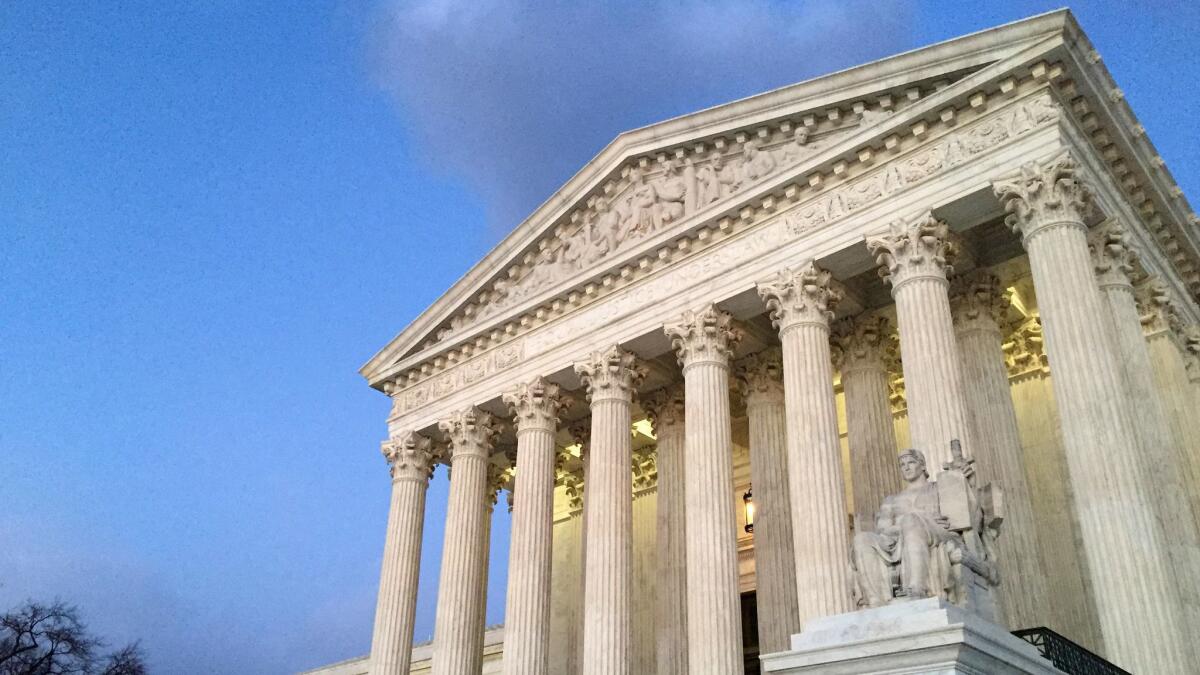 The steps of the Supreme Court at sunset in Washington on Feb. 13, 2016.