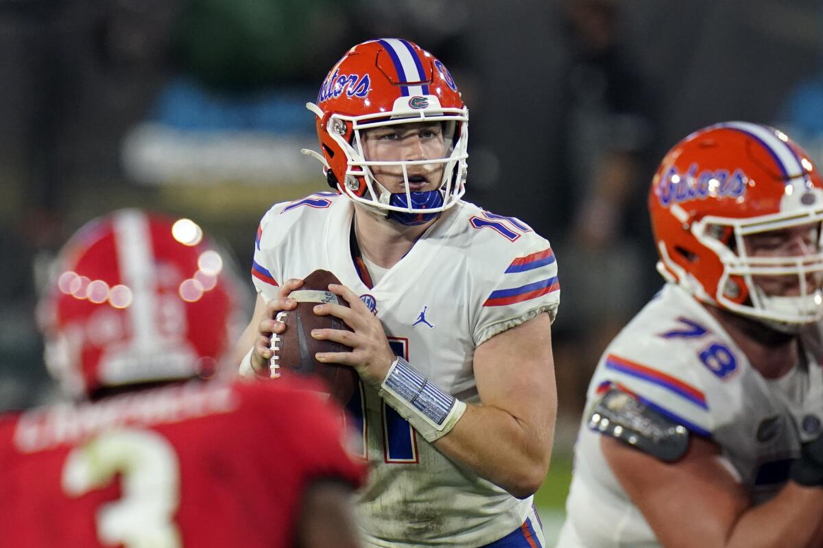 Florida quarterback Kyle Trask looks for a receiver during the second half Nov. 7, 2020, in Jacksonville, Fla.