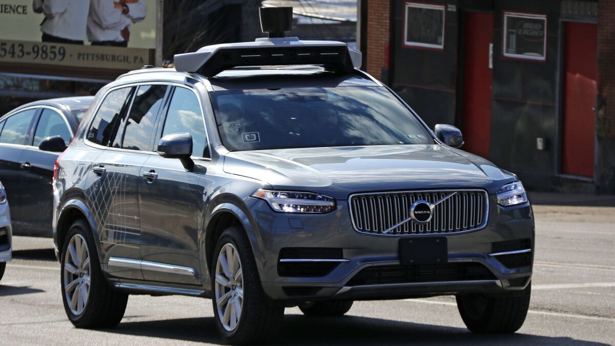 An Uber self-driving Volvo in Pittsburgh in 2017.