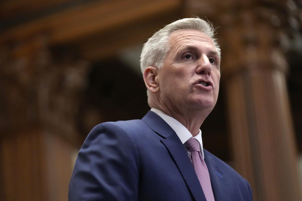 Kevin McCarthy speaks during a news conference.