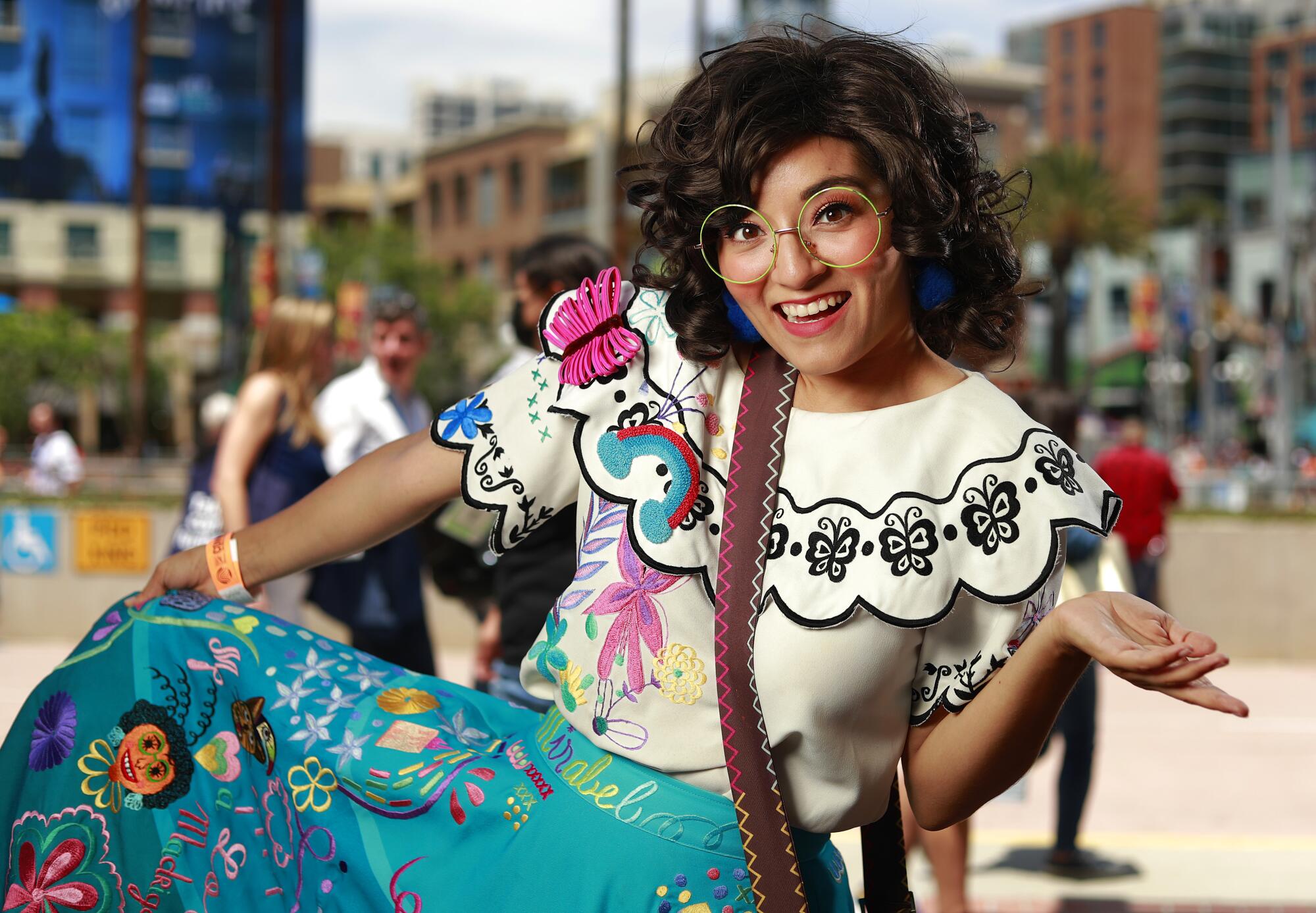Lorena Ramirez of San Diego dressed as Mirabel from Encanto at Comic-Con.