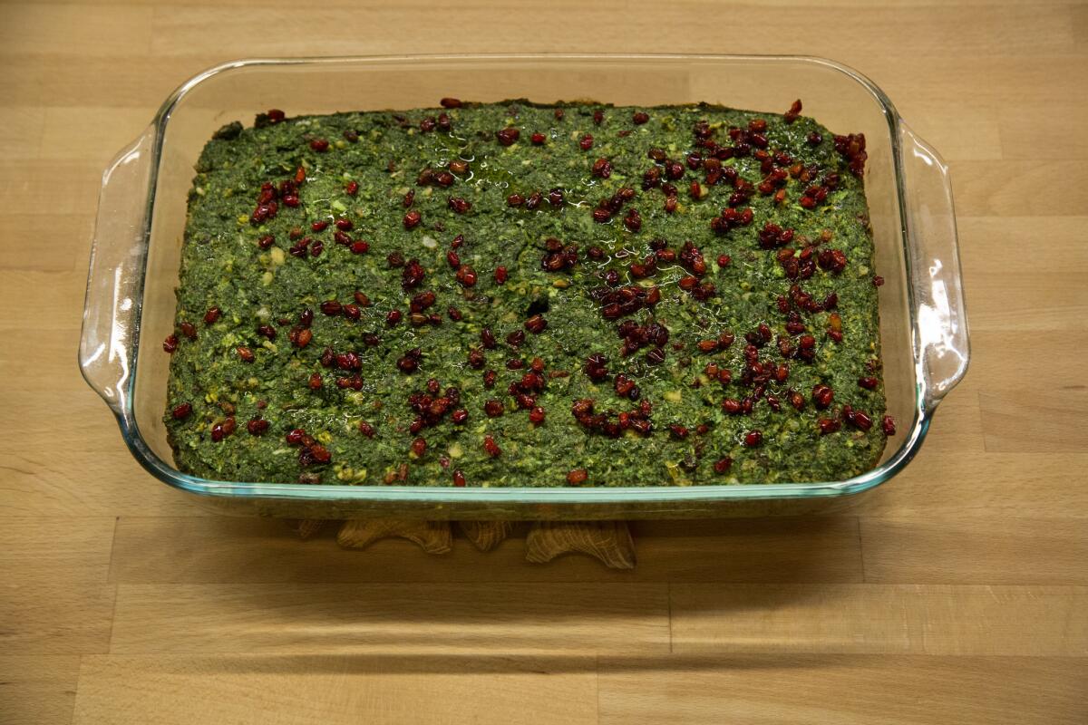 Fresh Herbs Kuku aka Kuku-ye-sabzi, cooked by Chef Tony Esnault, of Spring, his wife Yassmin Sarmadi and mother-in-law Shamsi Katebi for Nowruz.