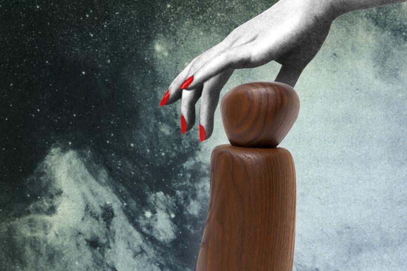 a hand floats above a wood pepper grinder as illustrated stars fall below it