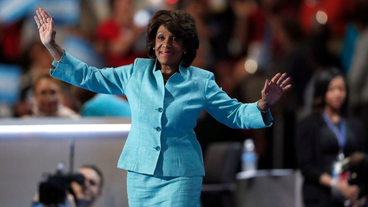U.S. Rep. Maxine Waters takes the stage to speak during the third day of the Democratic National Convention in Philadelphia.
