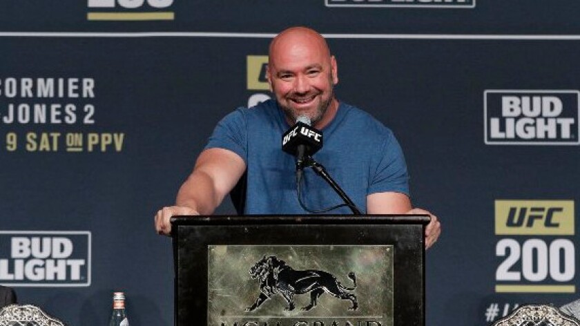 Dana White smiles during a news conference leading up to UFC 200 in Las Vegas.