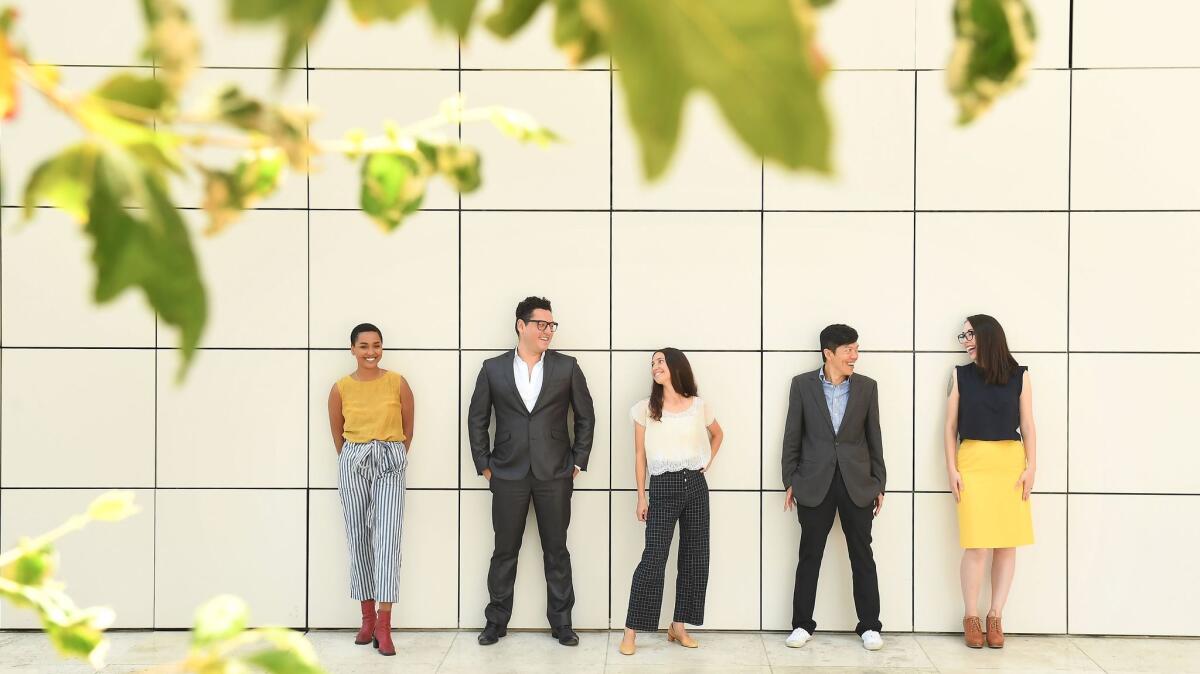 From left: Former intern Hanna Girma, assistant curator at the Mistake Room; Edgar Garcia, arts deputy for the city of L.A.; Letitia Fernandez Ivins, head of public art for Metro Los Angeles; John Tain, Getty assistant curator; and Betty Avila, co-director of Self Help Graphics.