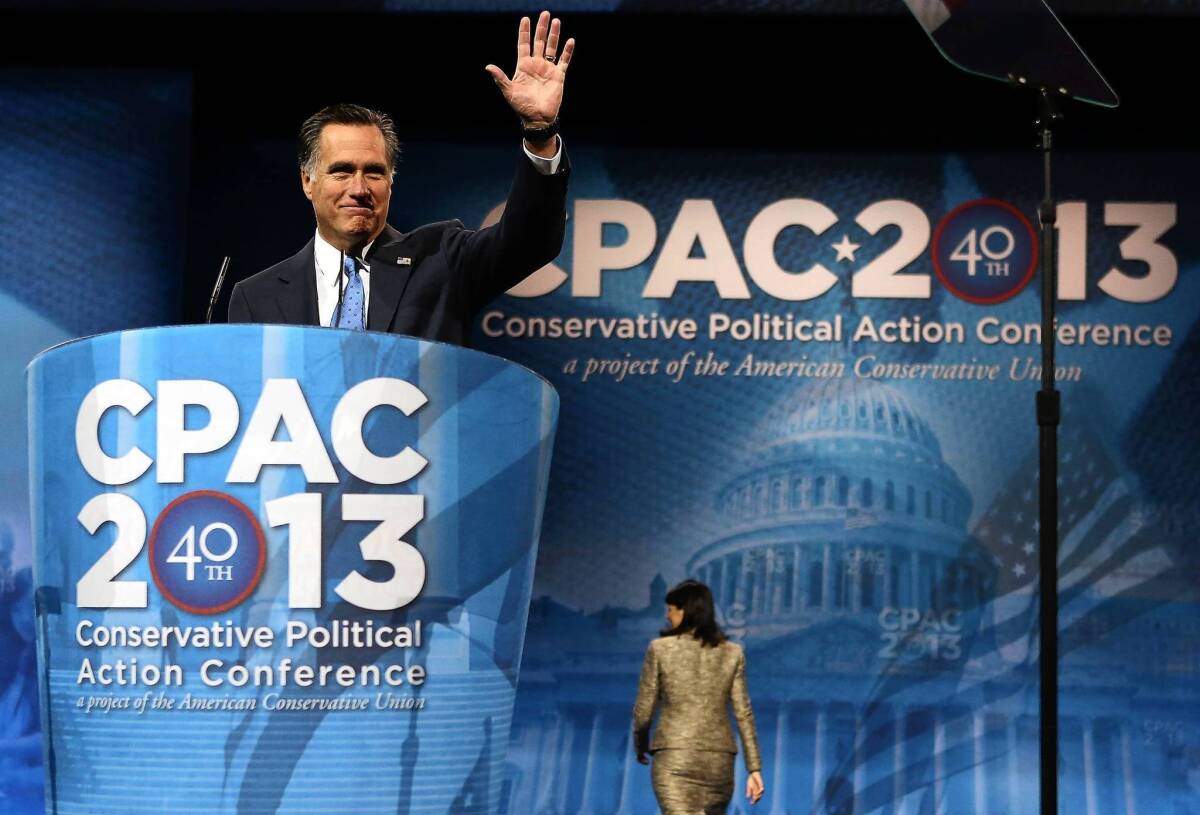 Mitt Romney, the Republican Party's 2012 presidential candidate, addresses the Conservative Political Action Conference last week.