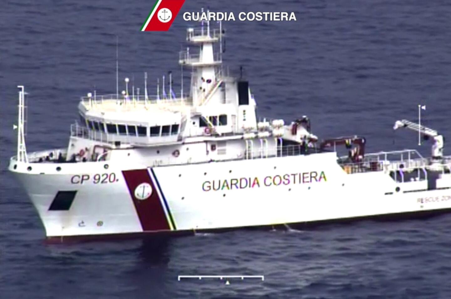One of the ships involved in a rescue operation off the coast of Sicily is shown in a screen grab released by the Italian Coast Guard on April 19, 2015.
