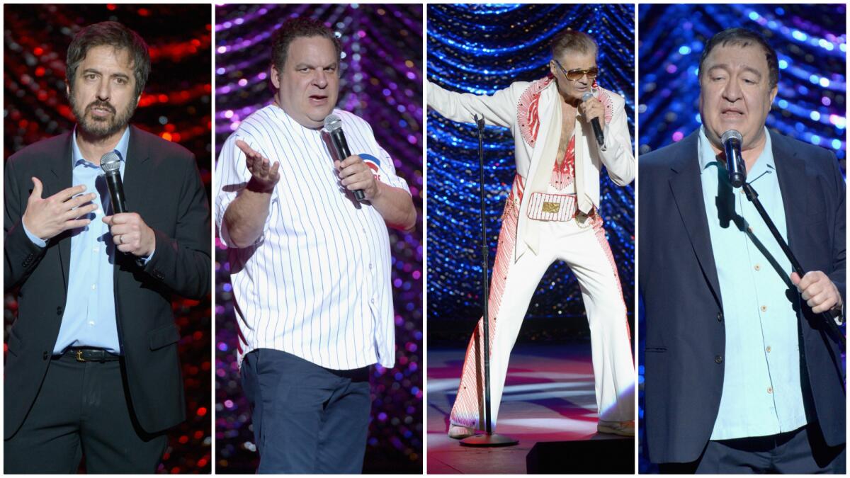 Performers at the Nov. 5 benefit included, from left, Ray Romano, Jeff Garlin, Fred Willard and Dom Irrera.