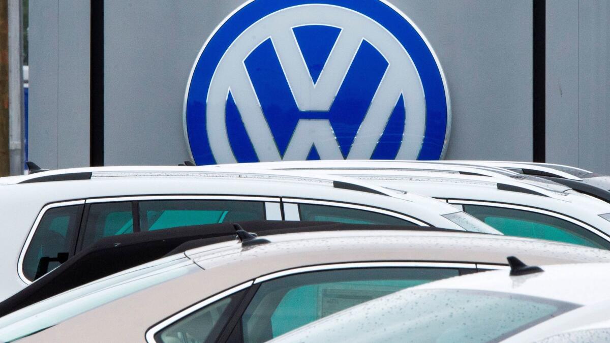 The Volkswagen logo at a dealership in Woodbridge, Va., in 2015.