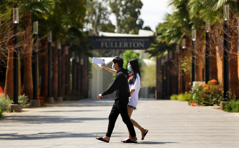 Students on the Cal State Fullerton campus