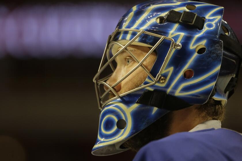 Tampa Bay Lightning goalie Ben Bishop looks on during a morning skate Wednesday at the United Center in Chicago.