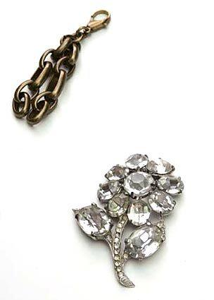 1. Find a brooch with a hole or opening on each side. Cut the pin off the back using wire cutters. File the rough spots with a jeweler's file until smooth.