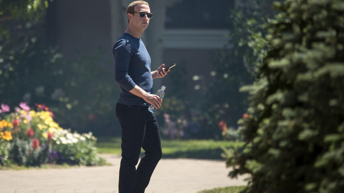 Mark Zuckerberg, chief executive of Facebook, attends the annual Allen & Co. Sun Valley Conference on July 13 in Sun Valley, Idaho.