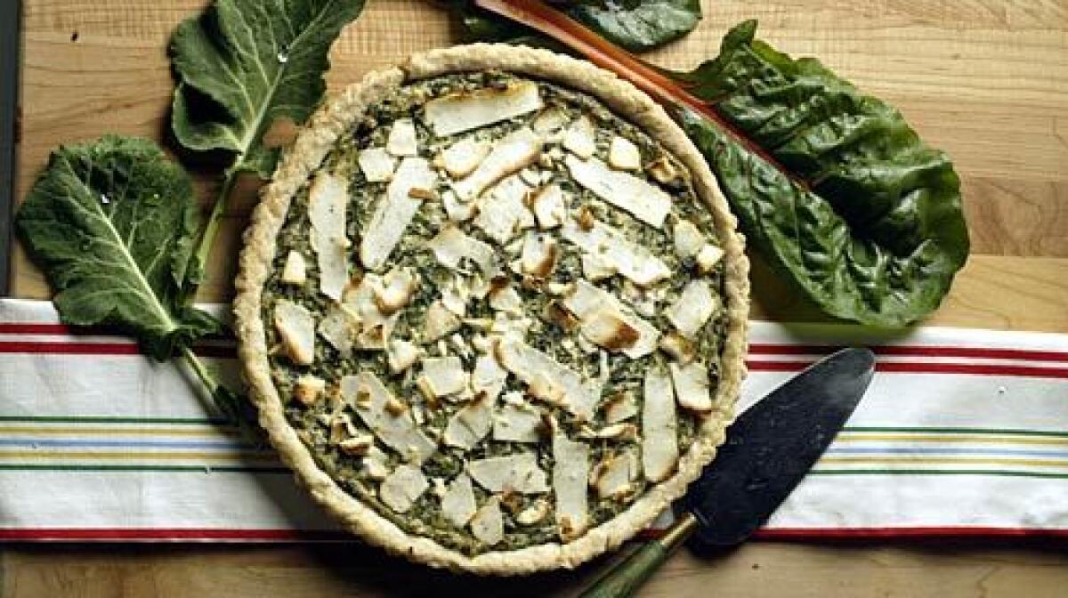 An elegant tart shows off the versatility of greens. Here they play against Kalamata olives and ricotta salata. The varied textures from combining different greens are part of the attraction: Some are chewy, others almost melting.