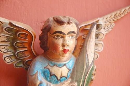 A wooden figure is among several such items in artist Beverly Skys home, which is part of Pozos twice-a-year art walks.