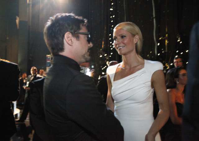 Gwyneth Paltrow and Robert Downey Jr. pause for a chat.