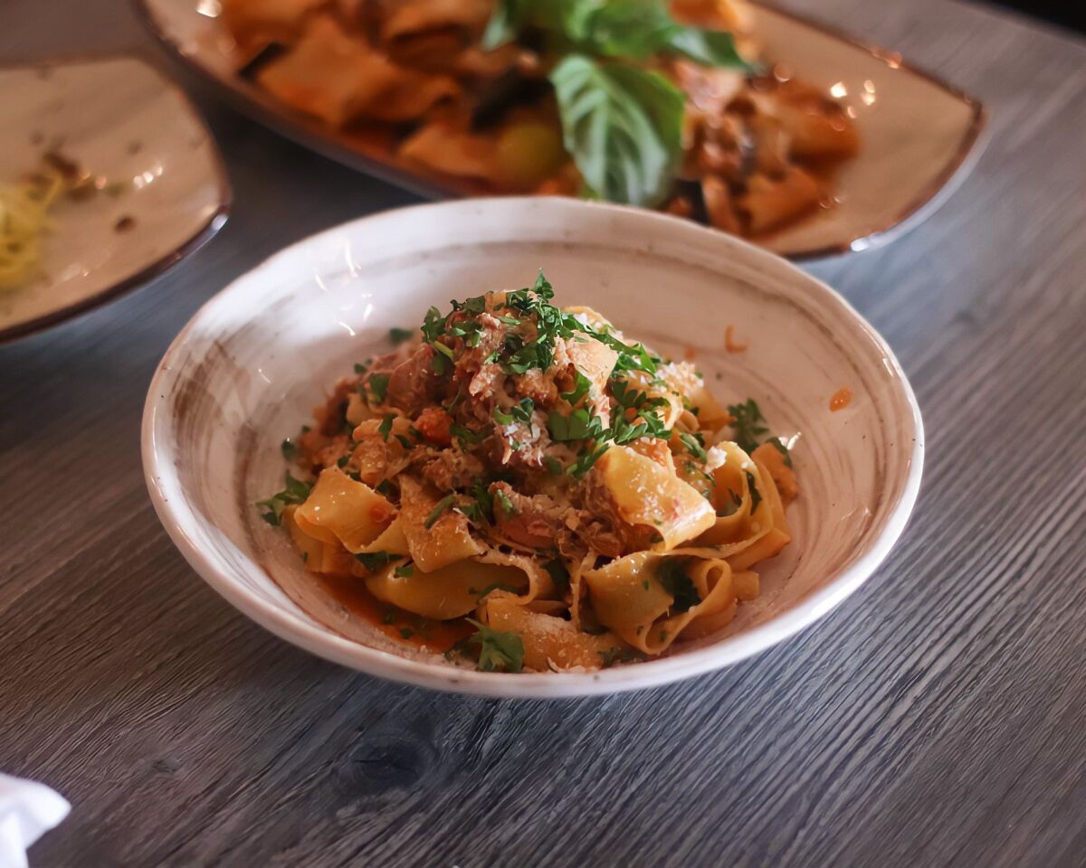 Duck pappardelle at newly opened Al Dente restaurant in San Diego.