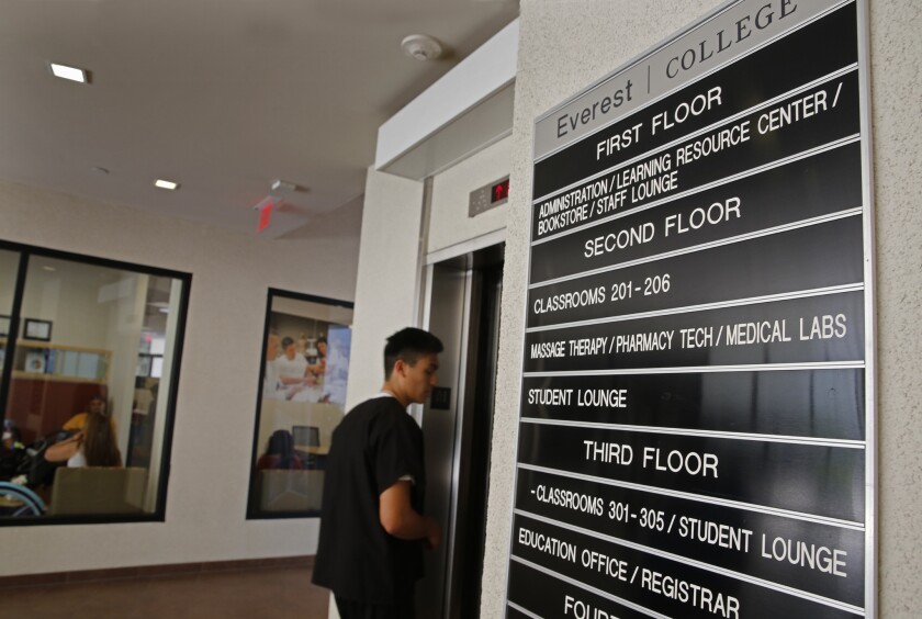 Lobby of Everest College in Santa Ana, CA. Everest is part of Corinthian Colleges Inc., a huge conglomerate of for-profit trade colleges that is about to be broken up and sold.