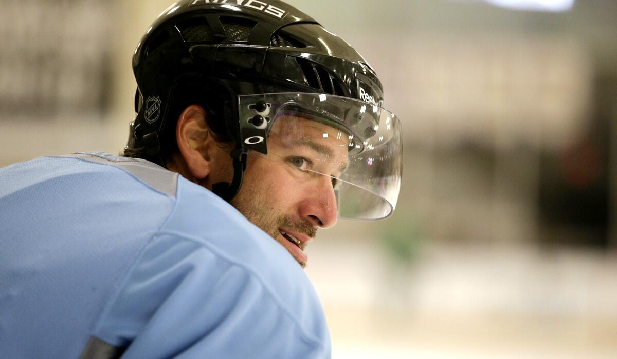 Kings right wing Justin Williams takes a break during a practice last month in El Segundo.