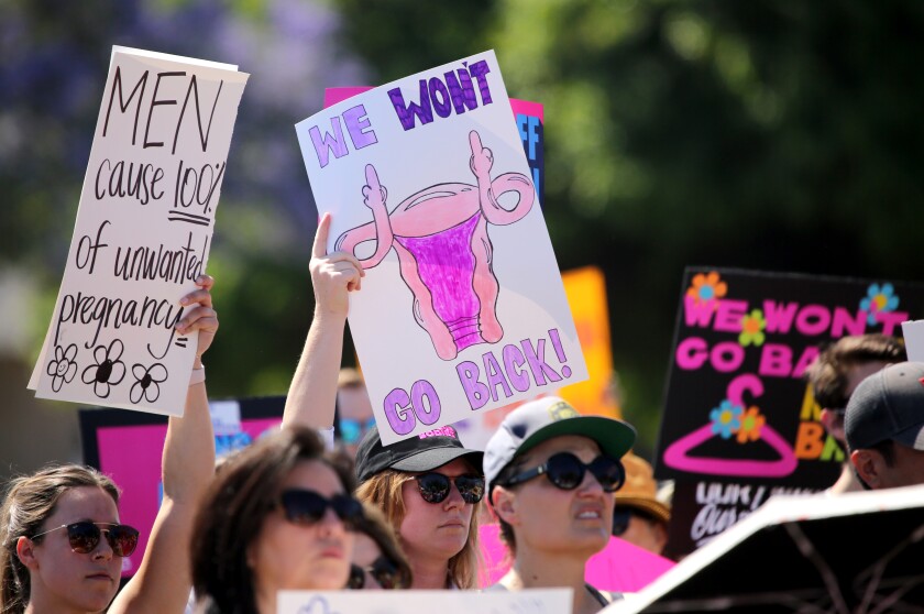 Hundreds rally at the Bans Off Abortion protest in Santa Ana on May 14.