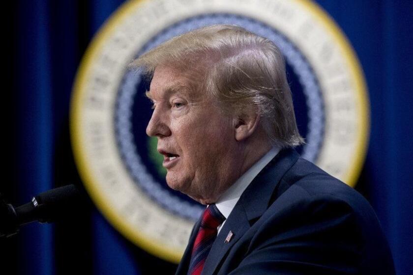 President Donald Trump speaks at an Opportunity Zone conference with state, local, tribal, and community leaders South Court Auditorium of the Eisenhower Executive Office Building, on the White House complex, Wednesday, April 17, 2019, in Washington. (AP Photo/Andrew Harnik)