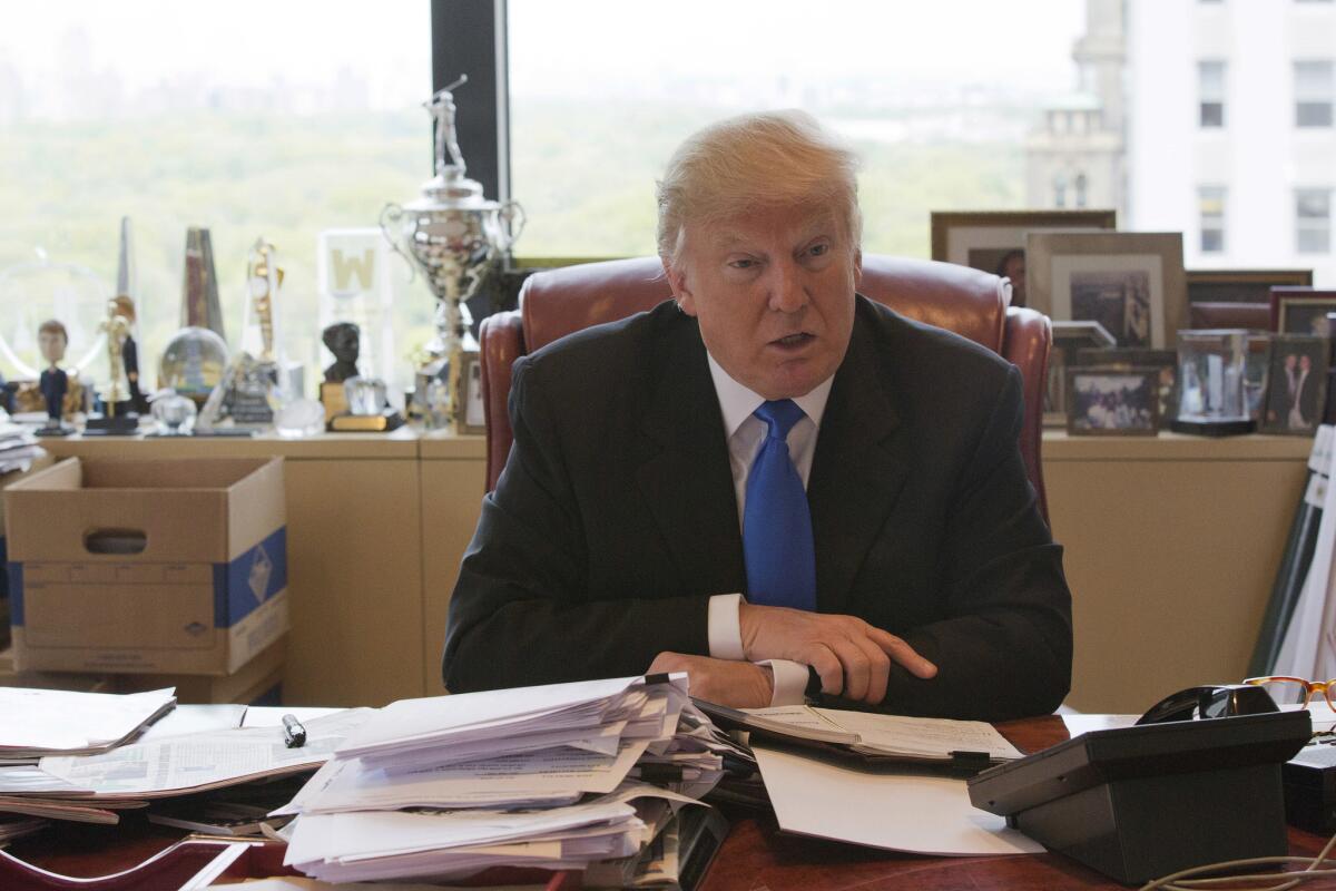 Donald Trump during a recent interview from his office at Trump Tower in New York.