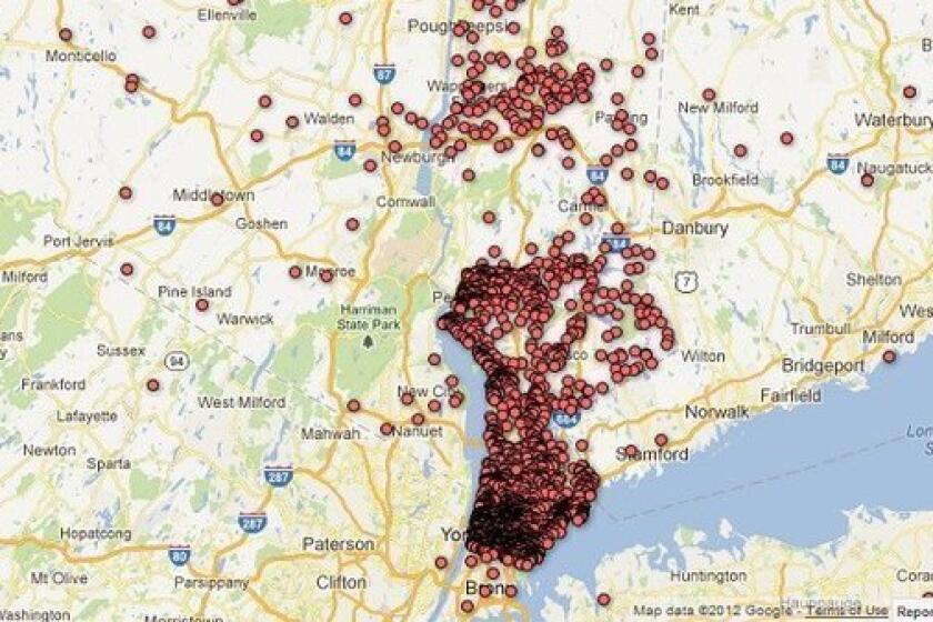 A map published by Lohud.com indicates the addresses of all handgun permit-holders in Westchester and Rockland counties in New York.
