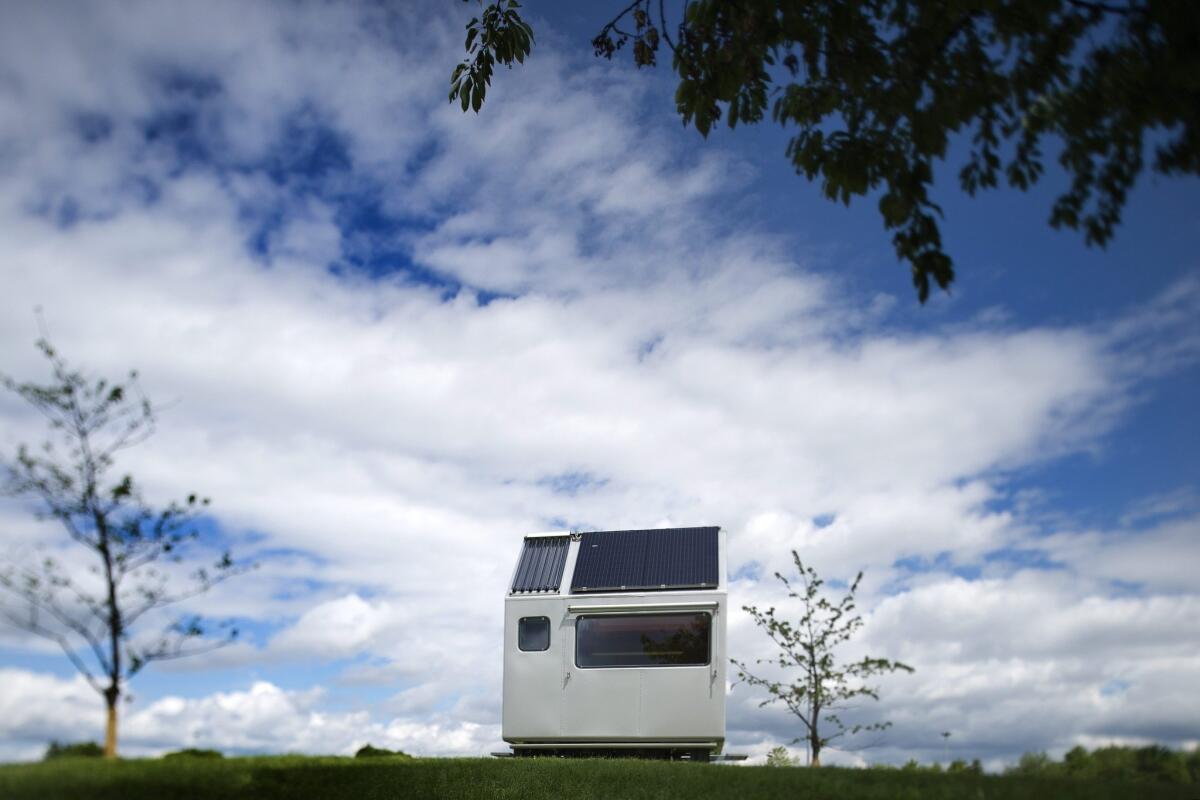 The miniature cabin dubbed Diogene, designed by Renzo Piano and the Renzo Piano Building Workshop, sits on the campus of furniture manufacturer Vitra in Weil am Rhein, Germany.
