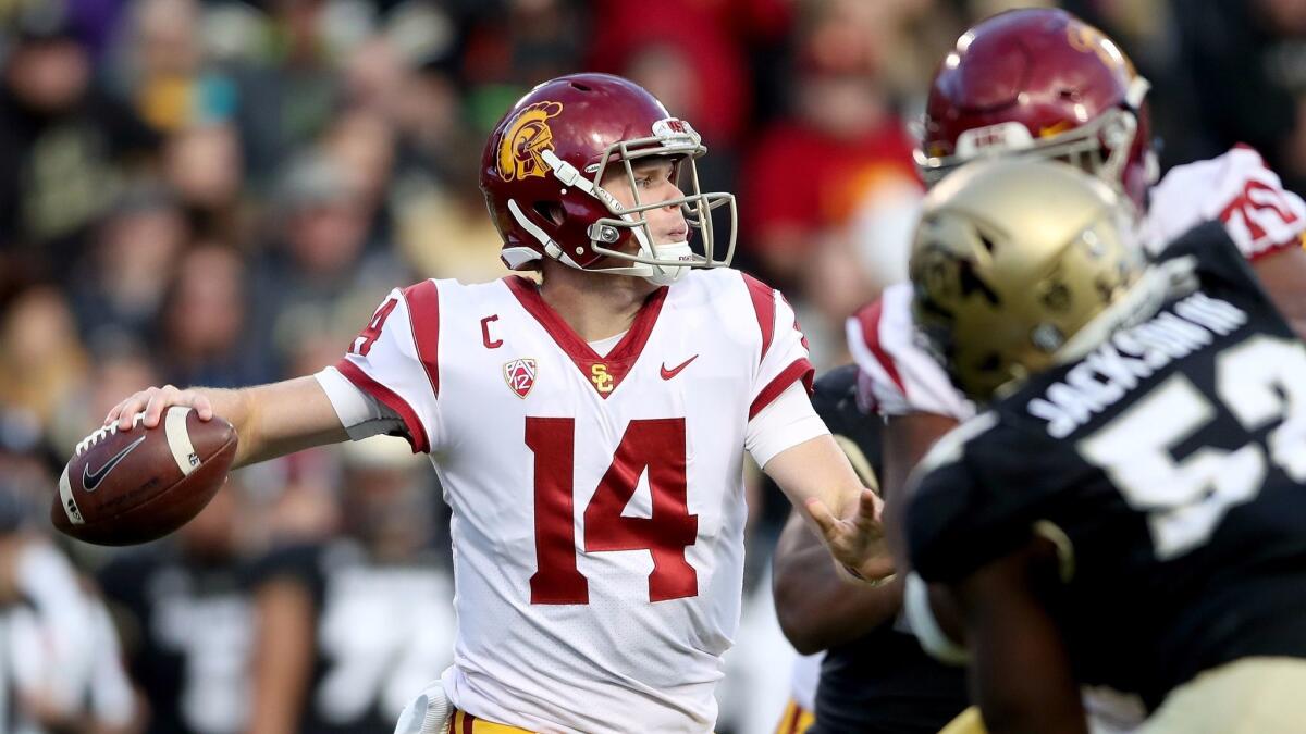 USC quarterback Sam Darnold throws against Colorado on Saturday in Boulder, Colo.