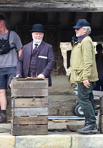 Steven Spielberg, right, on the set of "War Horse."