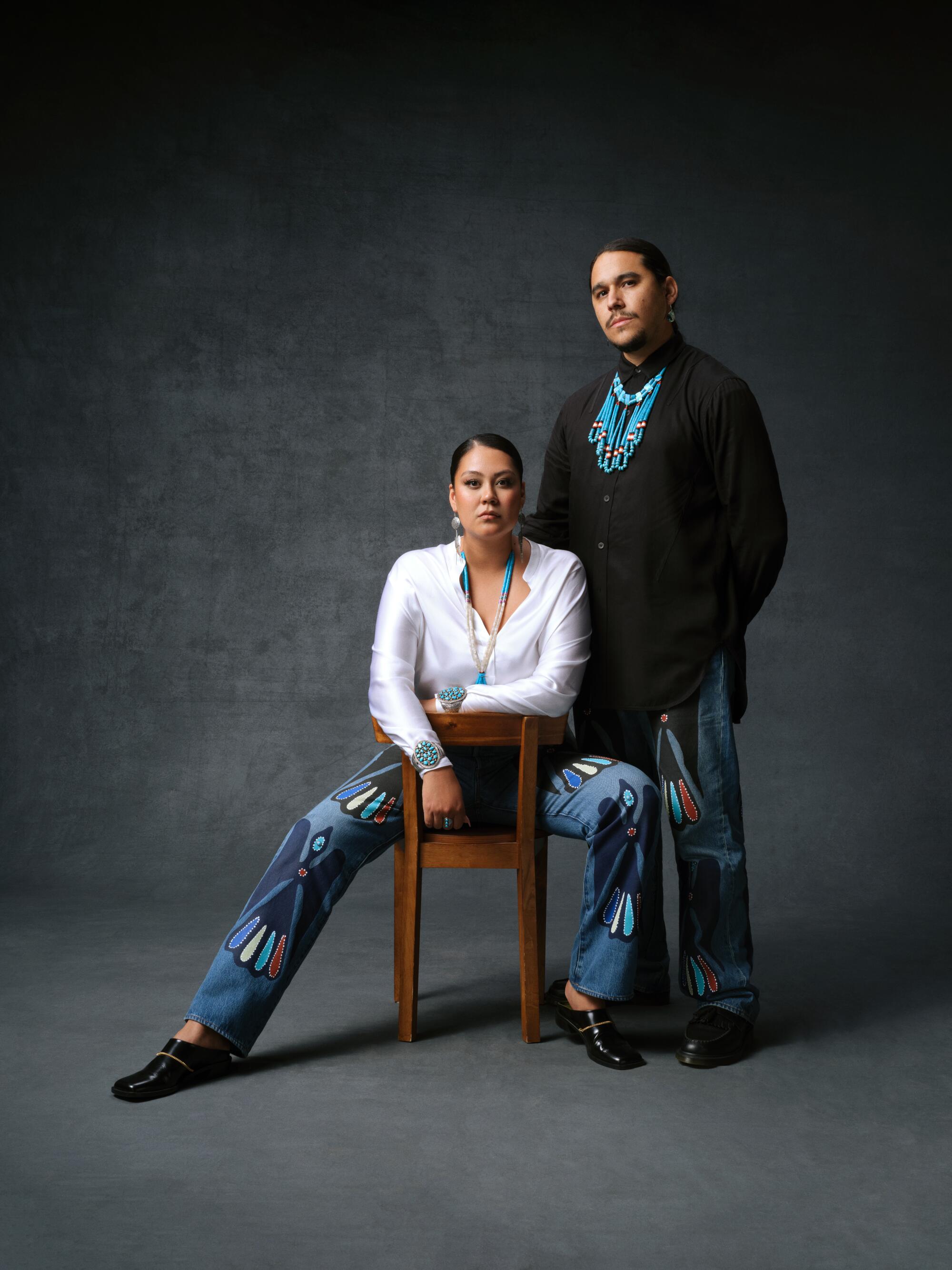 Siera Begaye Amaya and Tomás Karmelo Amaya model the new collection, which was inspired by Spanto's late father, Butch.