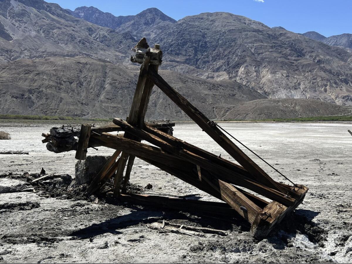 The toppled historic salt tram tower. 