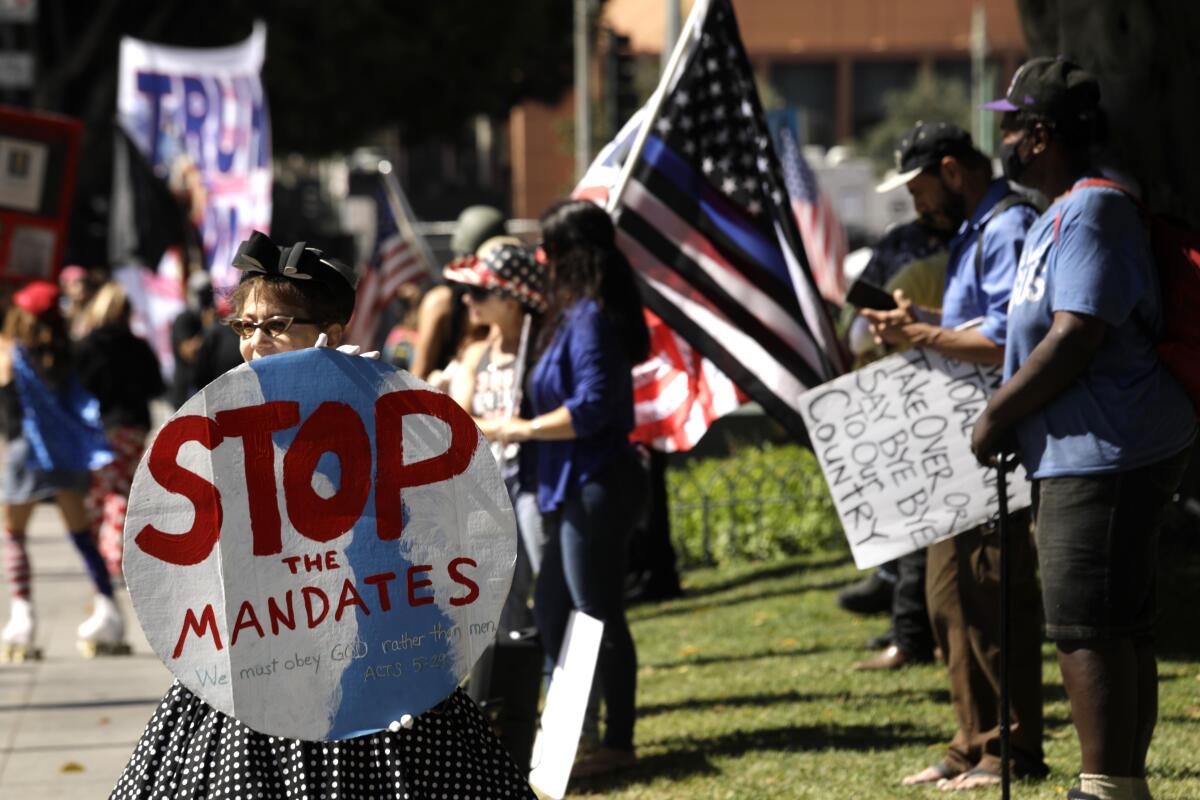 Anti-vax protesters rally in front of City Hall in Los Angeles