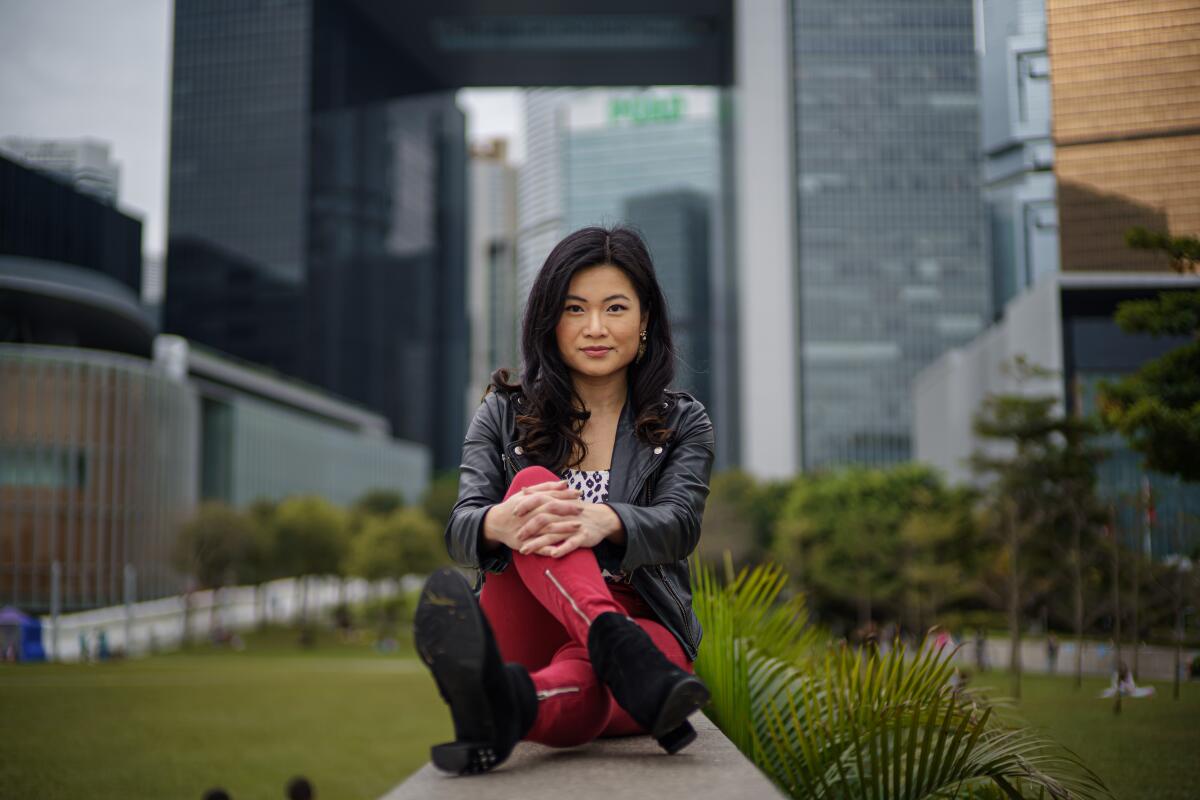Kathy Mak at Tamar Park in Hong Kong. Her performance recorded on her cellphone racked up over 230,000 views on YouTube.