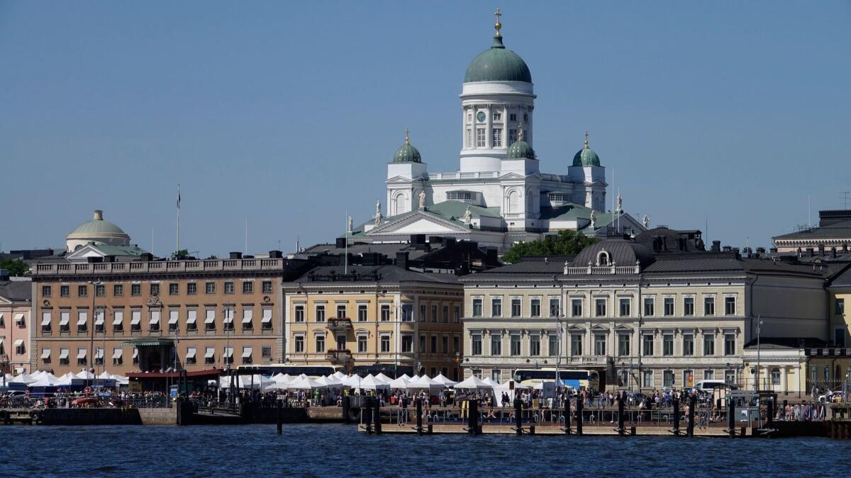 Helsinki's south harbor, market square and the Swedish Embassy.