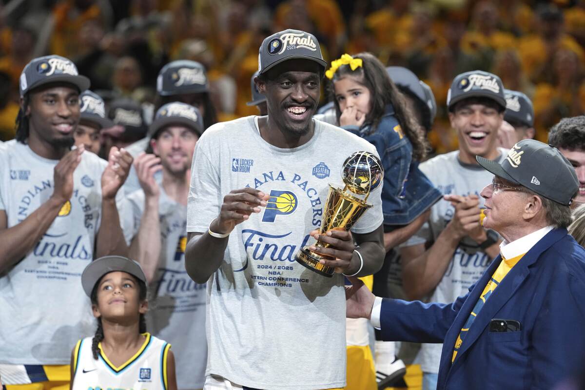 Indiana Pacers forward Pascal Siakam celebrates after a series-clinching win over the New York Knicks.