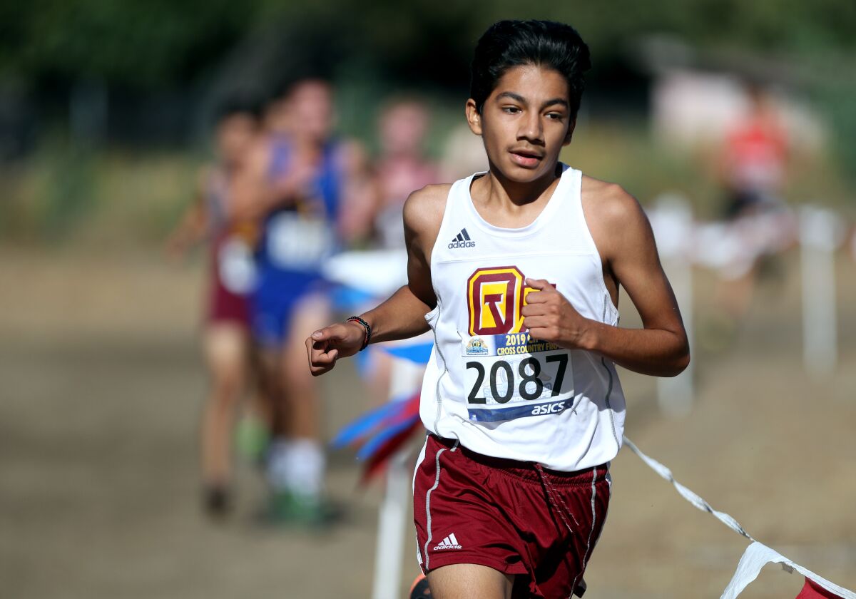 Ocean View's Diego Gonzalez competes in the CIF Southern Section Division 2 final at the Riverside City Cross-Country Course on Nov. 23.