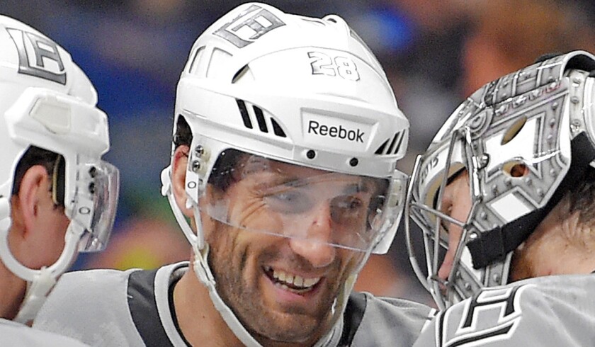 Los Angeles Kings center Jarret Stoll, center, is seen with goalie Jonathan Quick, right, and Tyler Toffoli after an NHL hockey game against the San Jose Sharks on April 11. Stoll has been charged with felony cocaine possession stemming from his arrest on April 17 at a Las Vegas Strip pool.