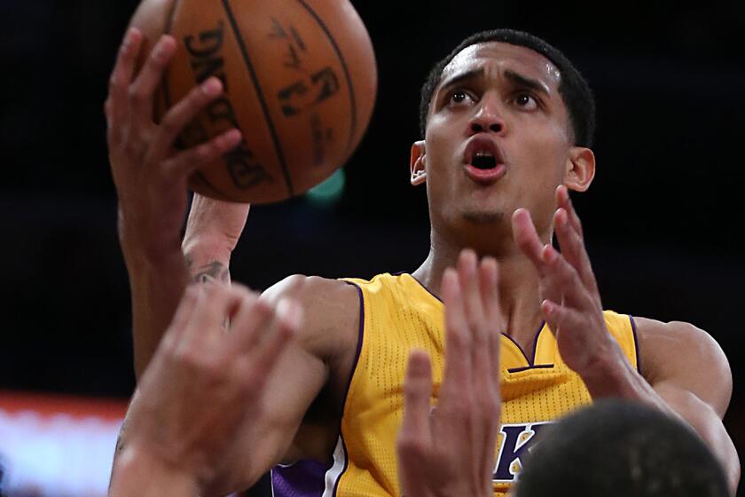 Lakers guard Jordan Clarkson shoots against the Mavericks at Staples Center on Jan. 26.