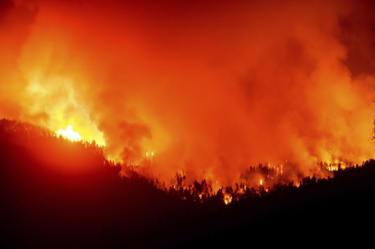 The August Complex fire burns in Mendocino National Forest on Sept. 16, 2020. 