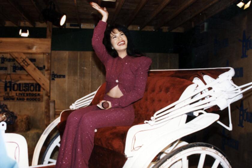 Singer Selena (born Selena Quintanilla-Perez, 1971 - 1995) during a performance in Houston, Texas, February 26, 1995.