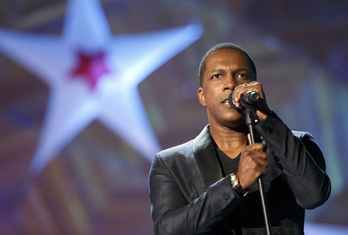 Leslie Odom Jr. performs during a rehearsal for the annual Boston Pops. Odom will be in San Diego on Friday and Saturday for outdoor concerts with the San Diego Symphony. (Michael Dwyer/AP)
