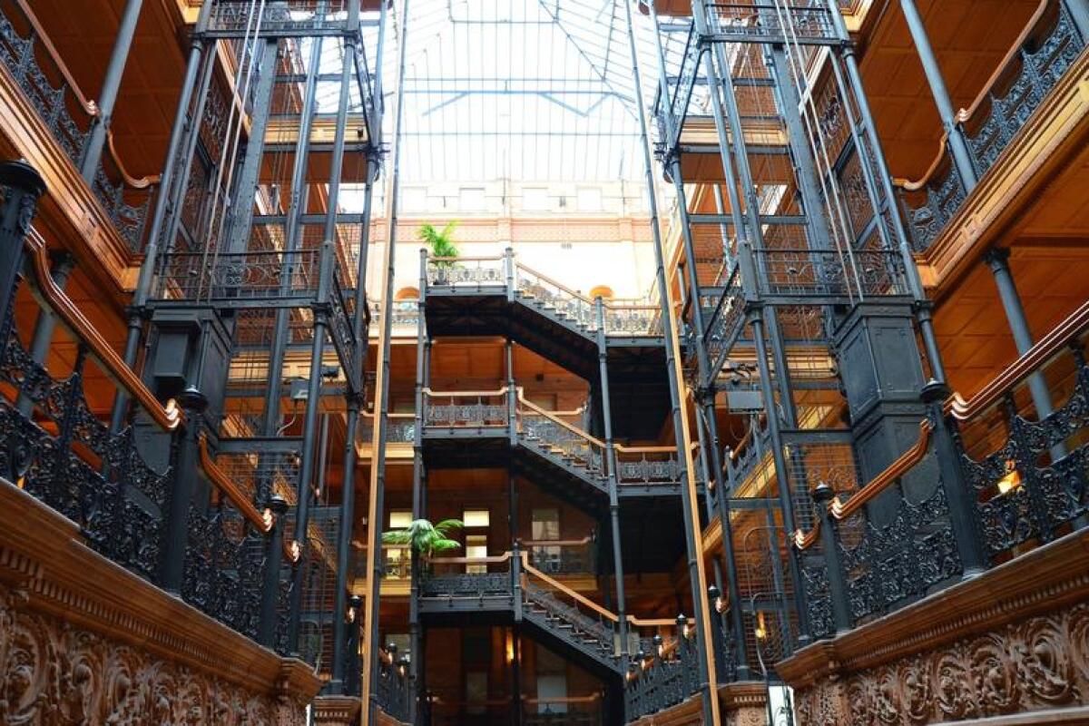 The interior of the Bradbury Building.
