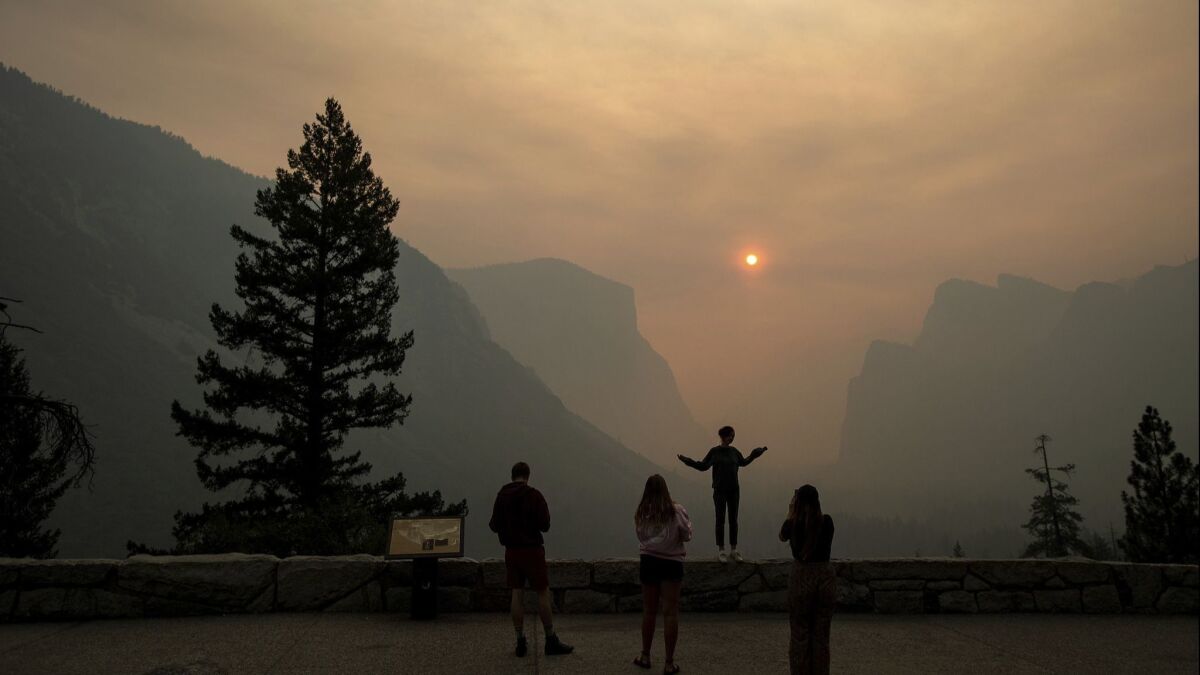 Smoke from the Ferguson fire fills Yosemite Valley in late July. The fire has made the air quality worse than in Beijing.
