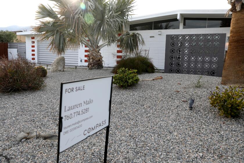 PALM SPRINGS, CA - JANUARY 19: Home for sale along Biskra Rd. in the Desert Park Estates housing community on Friday, Jan. 19, 2024 in Palm Springs, CA. Palm Springs has introduced a short-term rental ban on certain neighborhoods, which is causing home values to drop since nobody wants to buy a home in Palm Springs if they can't rent it out. (Gary Coronado / Los Angeles Times)