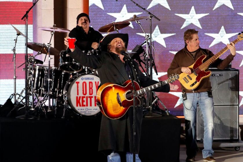 Toby Keith performs during Thursday's Make America Great Again! Welcome Celebration at the Lincoln Memorial.