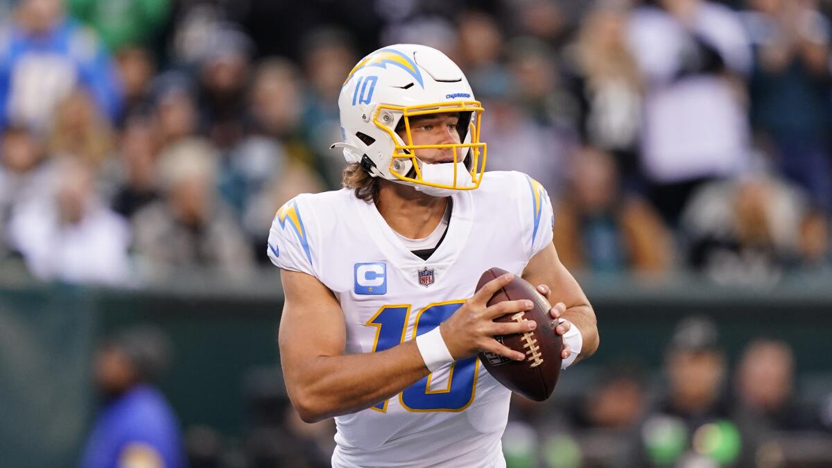 Chargers quarterback Justin Herbert in action against the Philadelphia Eagles.