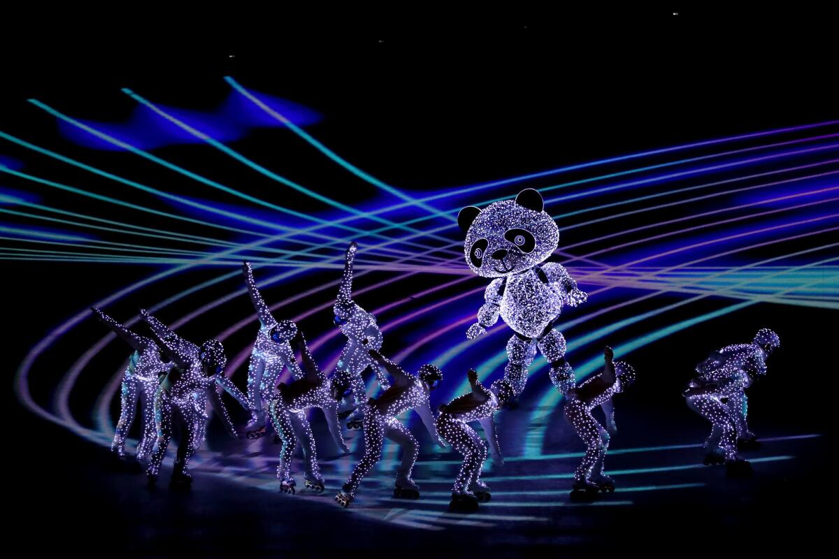 Entertainers perform during the Beijing segment of the 2018 Pyeongchang closing ceremony.